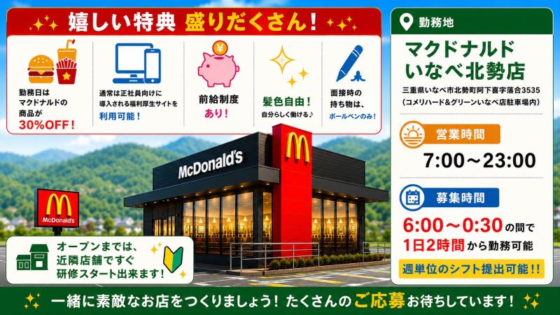 マクドナルドいなべ北勢店 アルバイト募集情報2